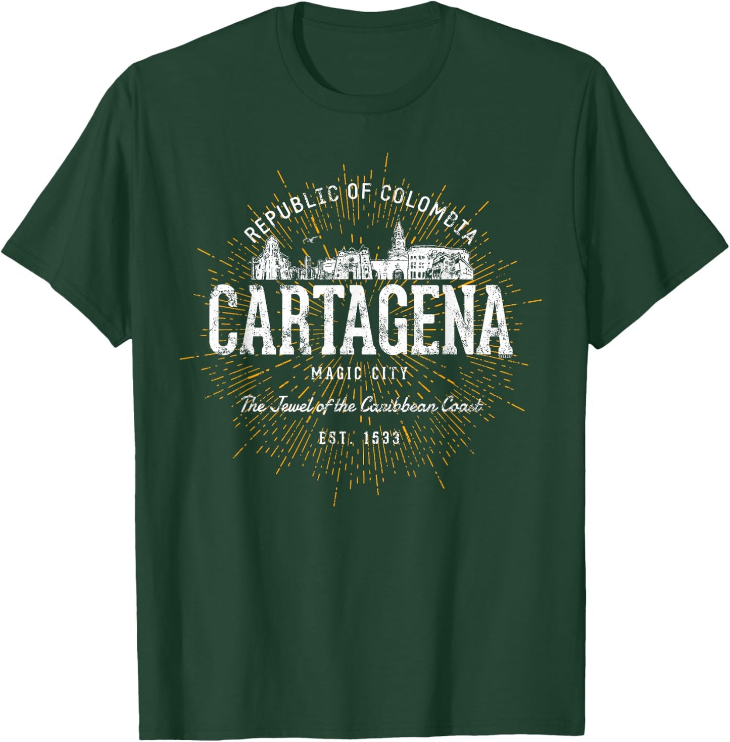 Colombia Vintage Style Retro Cartagena T-Shirt - T-Shirt | Forest