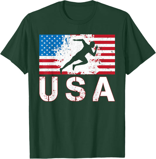 USA Track and field team American flag US men women kids T-Shirt - T-Shirt | Forest