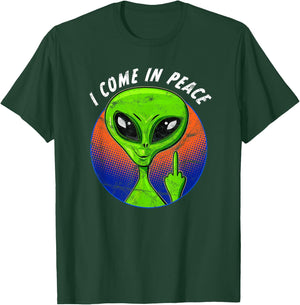 Funny Alien I Come In Peace Dirty Finger UFO Sarcastic T-Shirt - T-Shirt | Forest