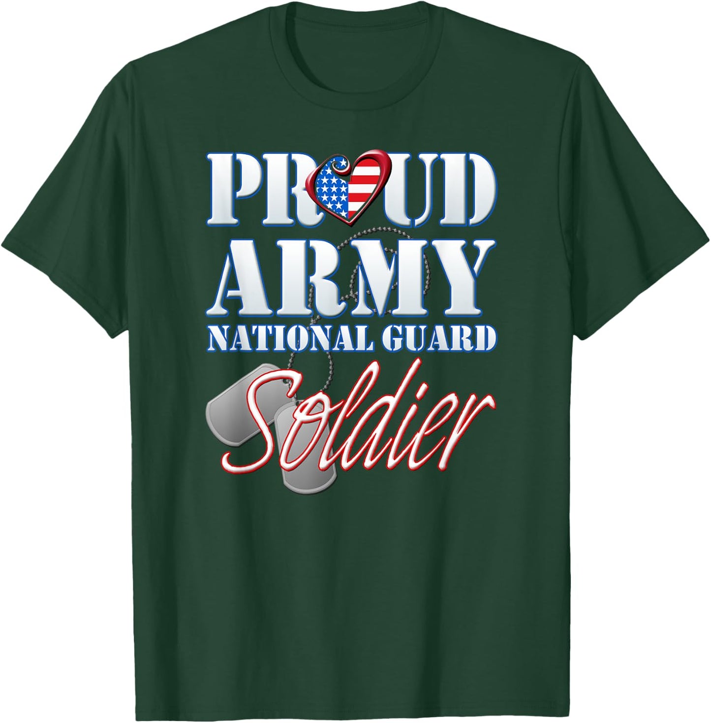 Proud Army National Guard Soldier USA Heart Flag Shirt T-Shirt - T-Shirt | Forest