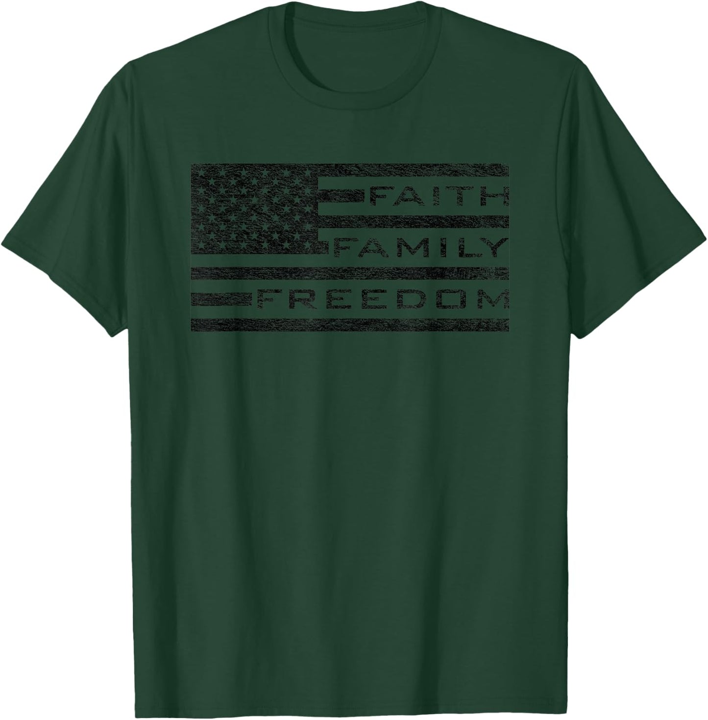 Faith Family Freedom USA American Flag T-Shirt - T-Shirt | Forest