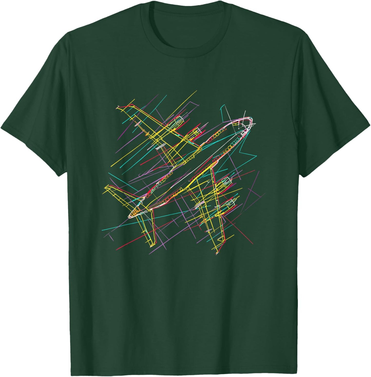 Vintage Airplane Line Art Aviation Lover T-Shirt - T-Shirt | Forest