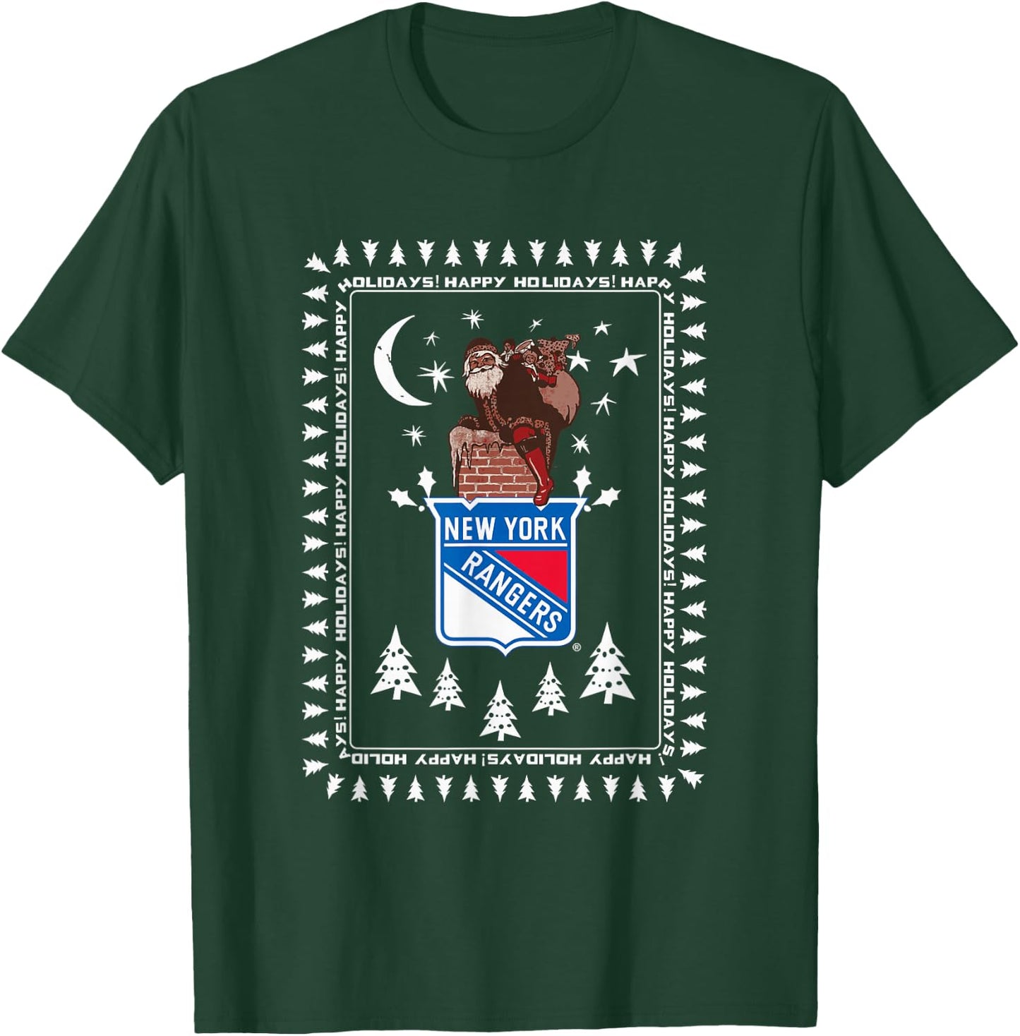 New York Rangers Ugly Christmas Sweater Santa T-Shirt - T-Shirt | Forest
