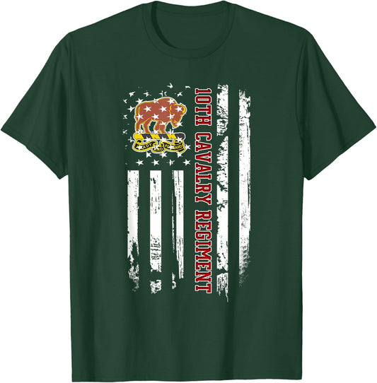 10th Cavalry Regiment Veteran USA Flag Veterans Day Xmas T-Shirt - T-Shirt | Forest