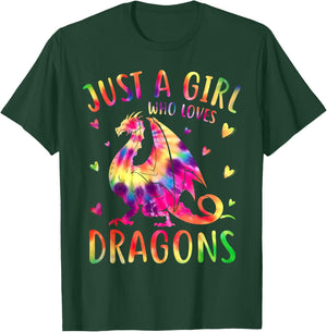 Cute Just A Girl Who Loves Dragons Tie Dye Women and Girls T-Shirt - T-Shirt | Forest