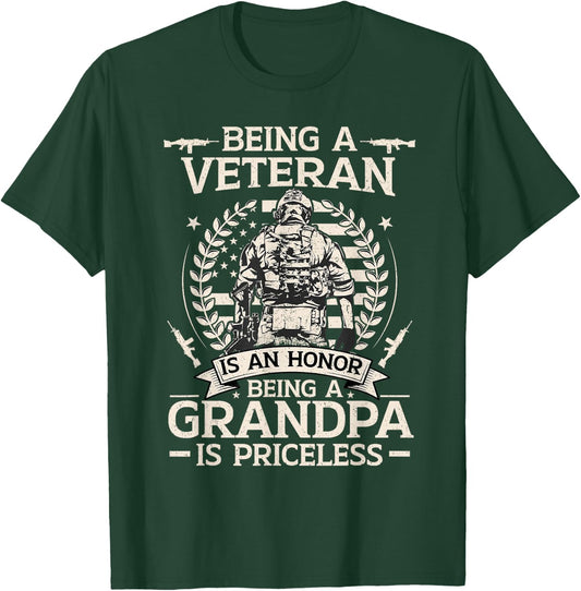 Being a Veteran is an Honor Being a Grandpa is Priceless T-Shirt - T-Shirt | Forest