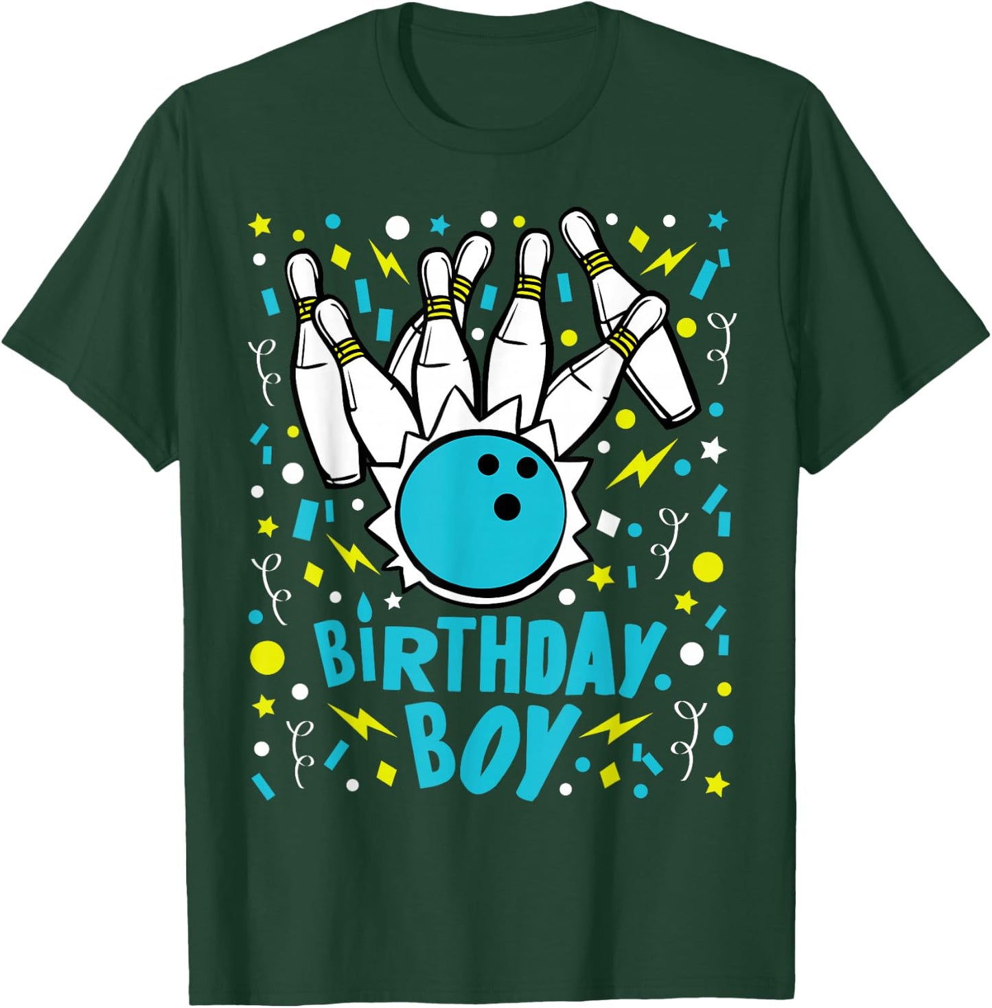Boys Bowling Party Birthday Boy Kids Pins Bowler Gift T-Shirt - T-Shirt | Forest
