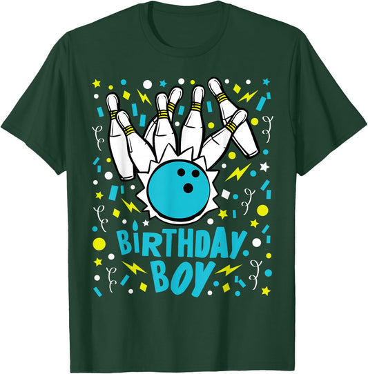 Boys Bowling Party Birthday Boy Kids Pins Bowler Gift T-Shirt - T-Shirt | Forest