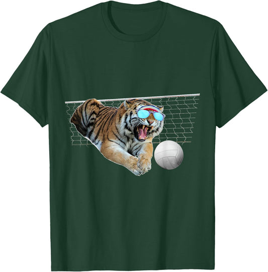 Tiger Tigers Dog Dogs Playing Volleyball, Funny Cute Women Kids T-Shirt - T-Shirt | Forest