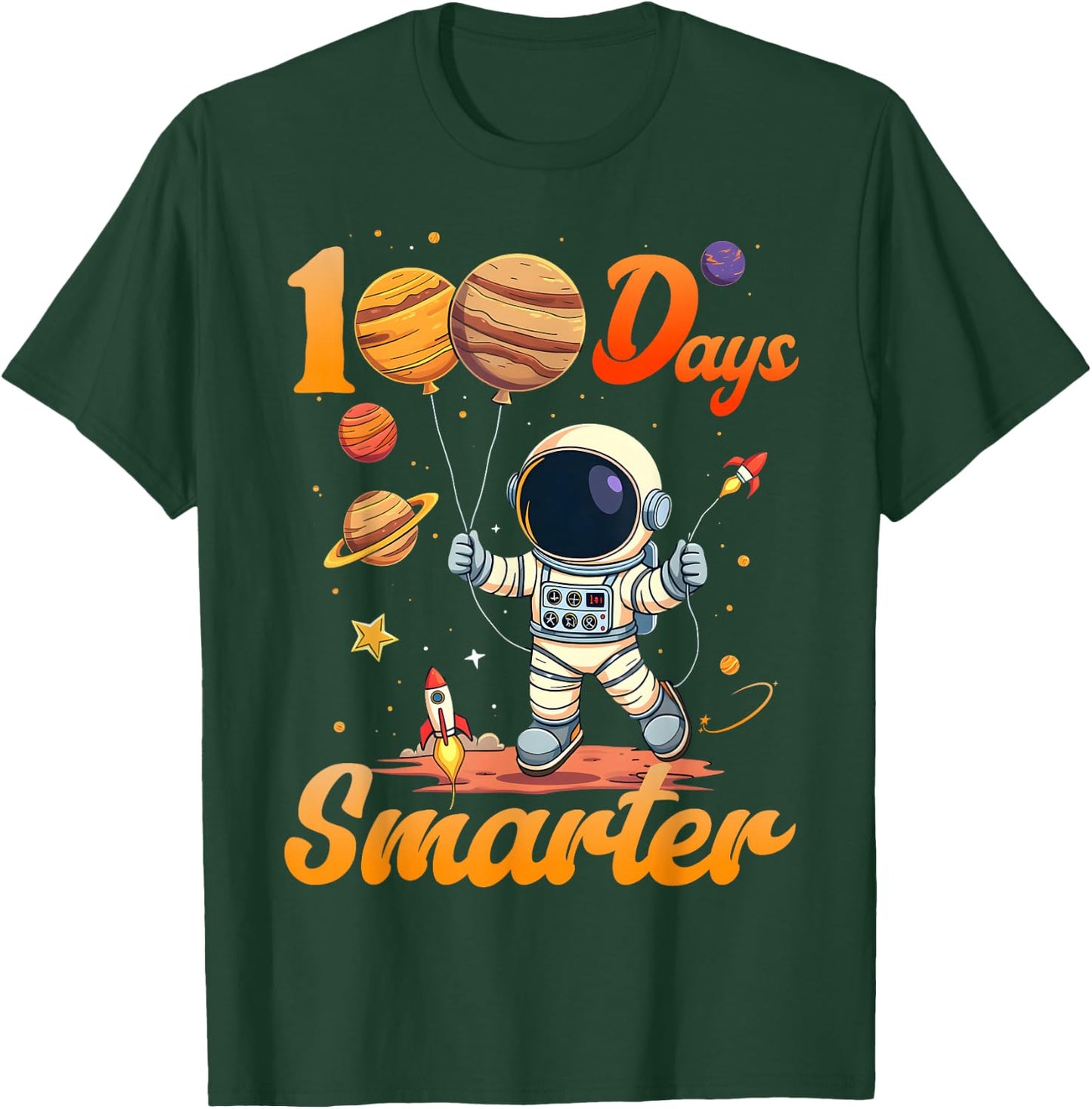 100 days smarter 100th Day Of School For Boys Girl Astronaut T-Shirt - T-Shirt | Forest