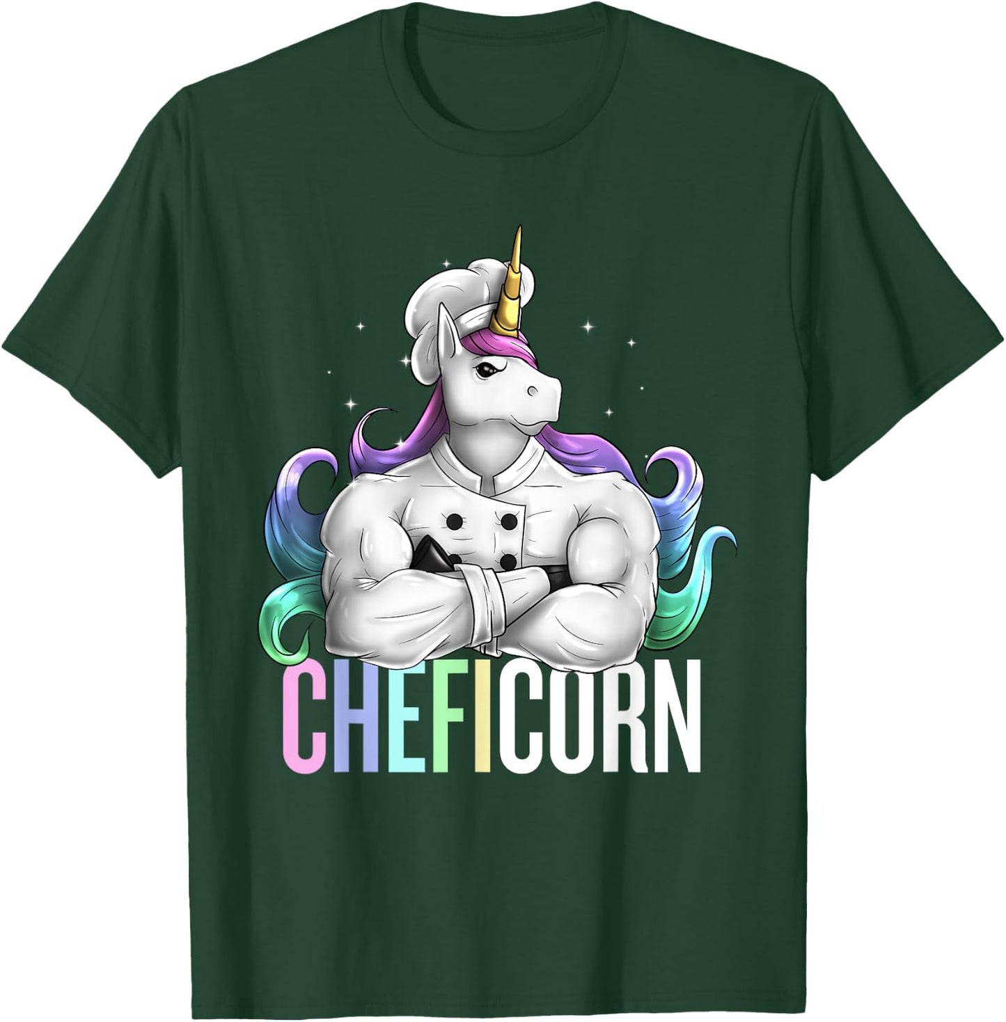 Unicorn Chef Cheficorn Cooking Pun Funny Cook Funny T-Shirt - T-Shirt | Forest