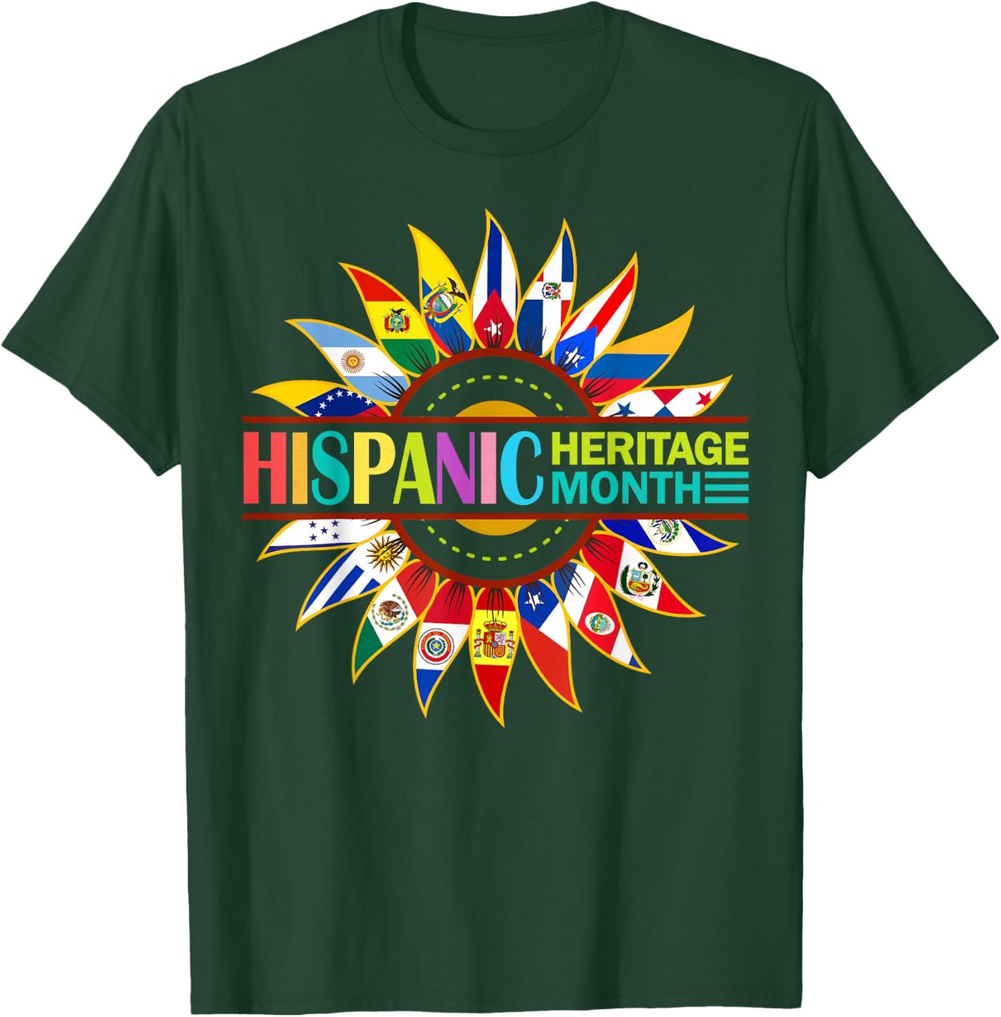 Hispanic Heritage Month Latino Countries Flags Sunflower T-Shirt - T-Shirt | Forest
