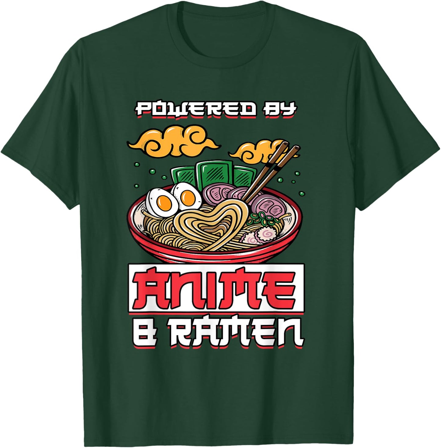 Powered by Anime & Ramen Merchandise Japanese Style Cute T-Shirt - T-Shirt | Forest