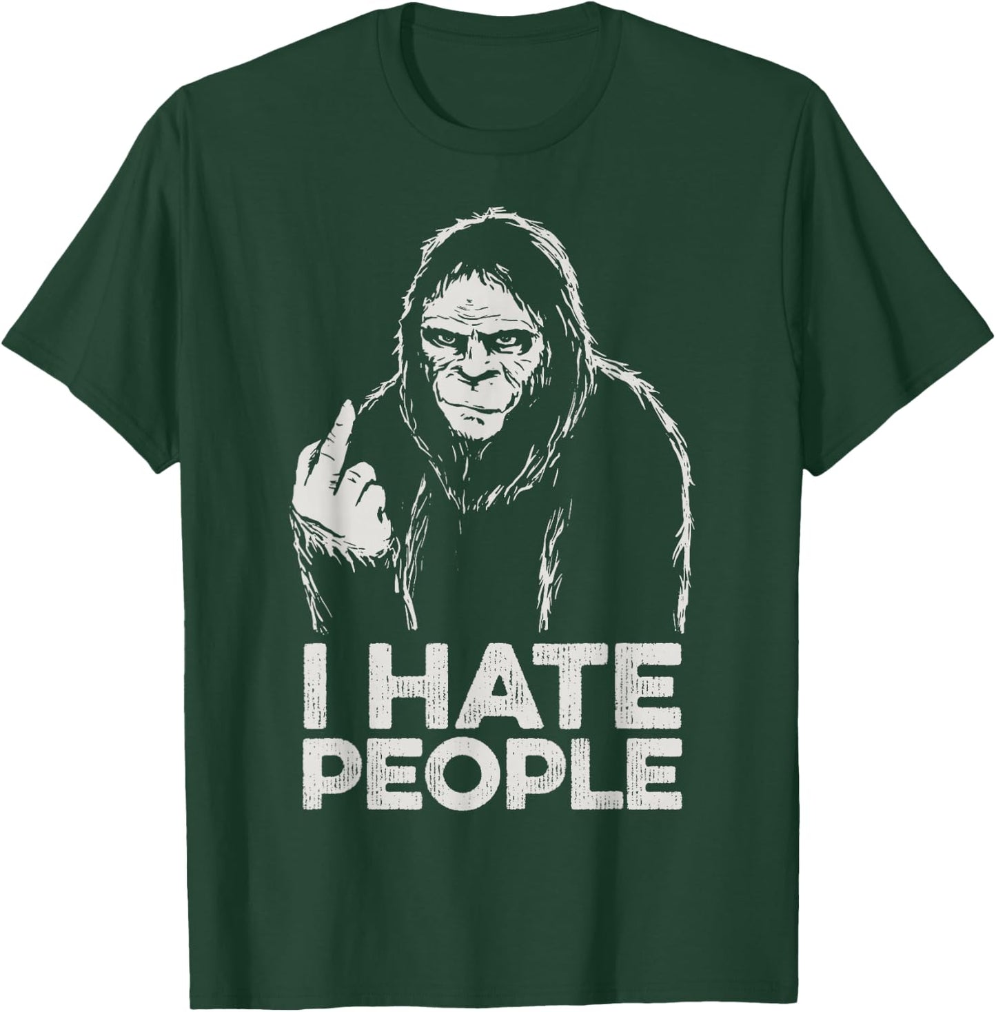 Bigfoot I Hate People Funny Sasquatch Middle Finger Retro T-Shirt - T-Shirt | Forest