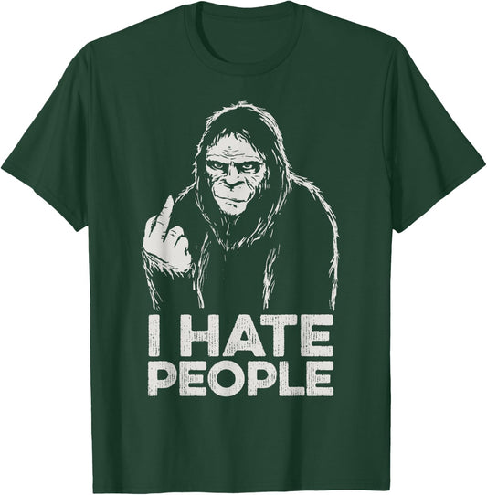 Bigfoot I Hate People Funny Sasquatch Middle Finger Retro T-Shirt - T-Shirt | Forest