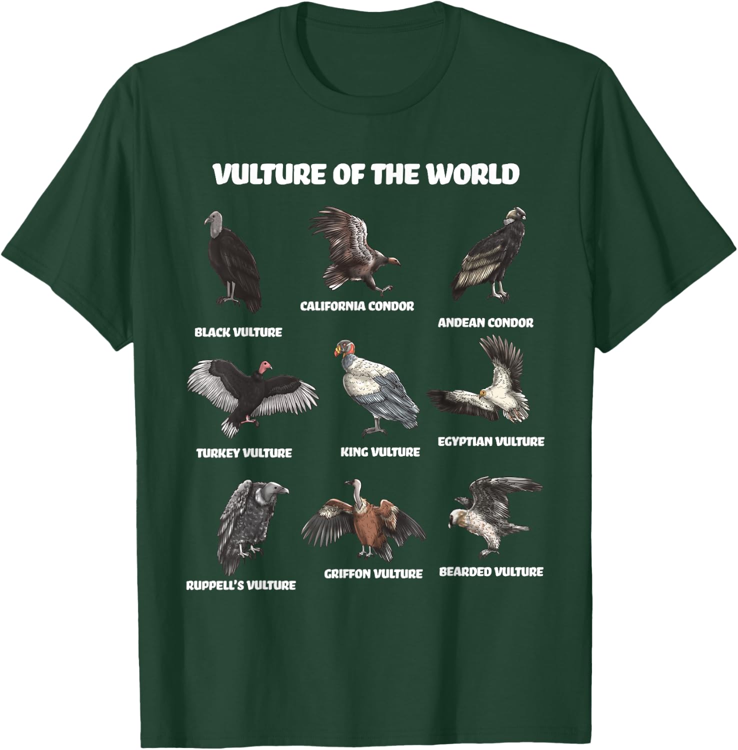 Vultures of the World Eductional Animal Bird T-Shirt - T-Shirt | Forest