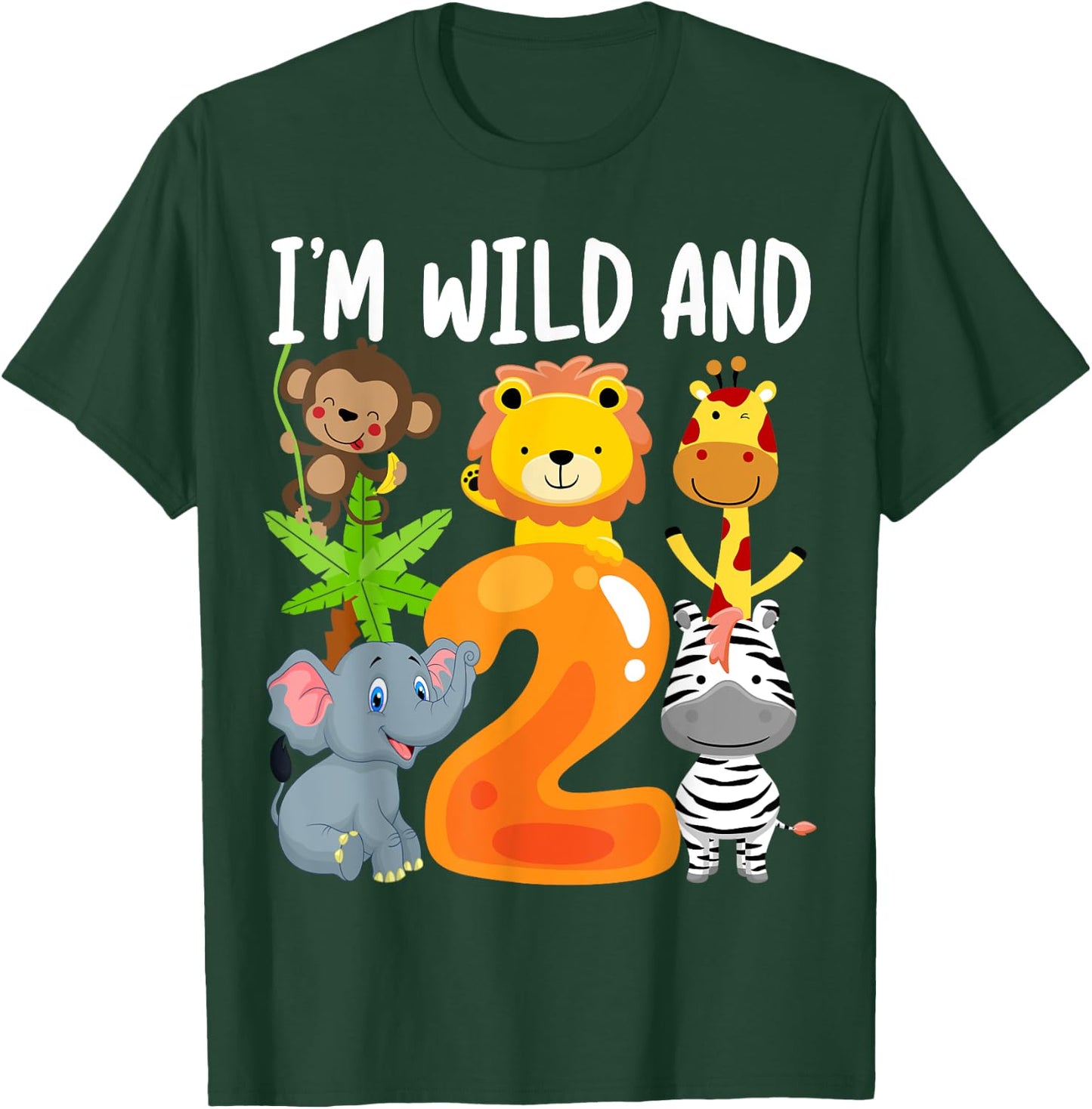 I'm Wild and 2 Two Zoo 2nd Birthday Safari Jungle Animals T-Shirt - T-Shirt | Forest
