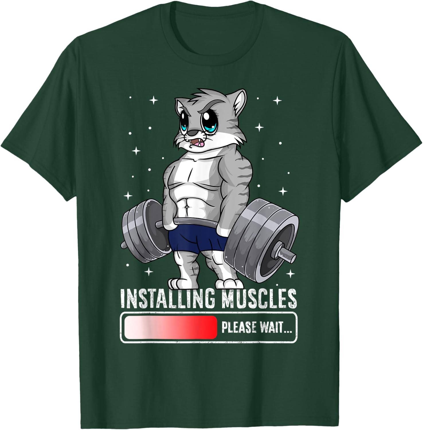 Funny Cat Weightlifting Gym Fitness Workout Lover Women Men T-Shirt - T-Shirt | Forest