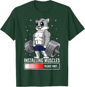 Funny Cat Weightlifting Gym Fitness Workout Lover Women Men T-Shirt - T-Shirt | Forest