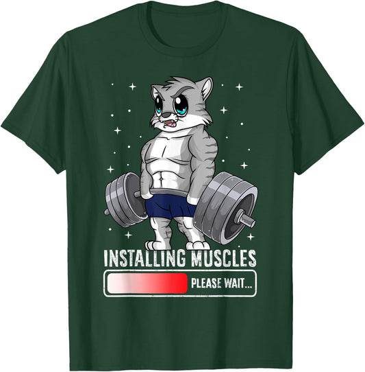 Funny Cat Weightlifting Gym Fitness Workout Lover Women Men T-Shirt - T-Shirt | Forest