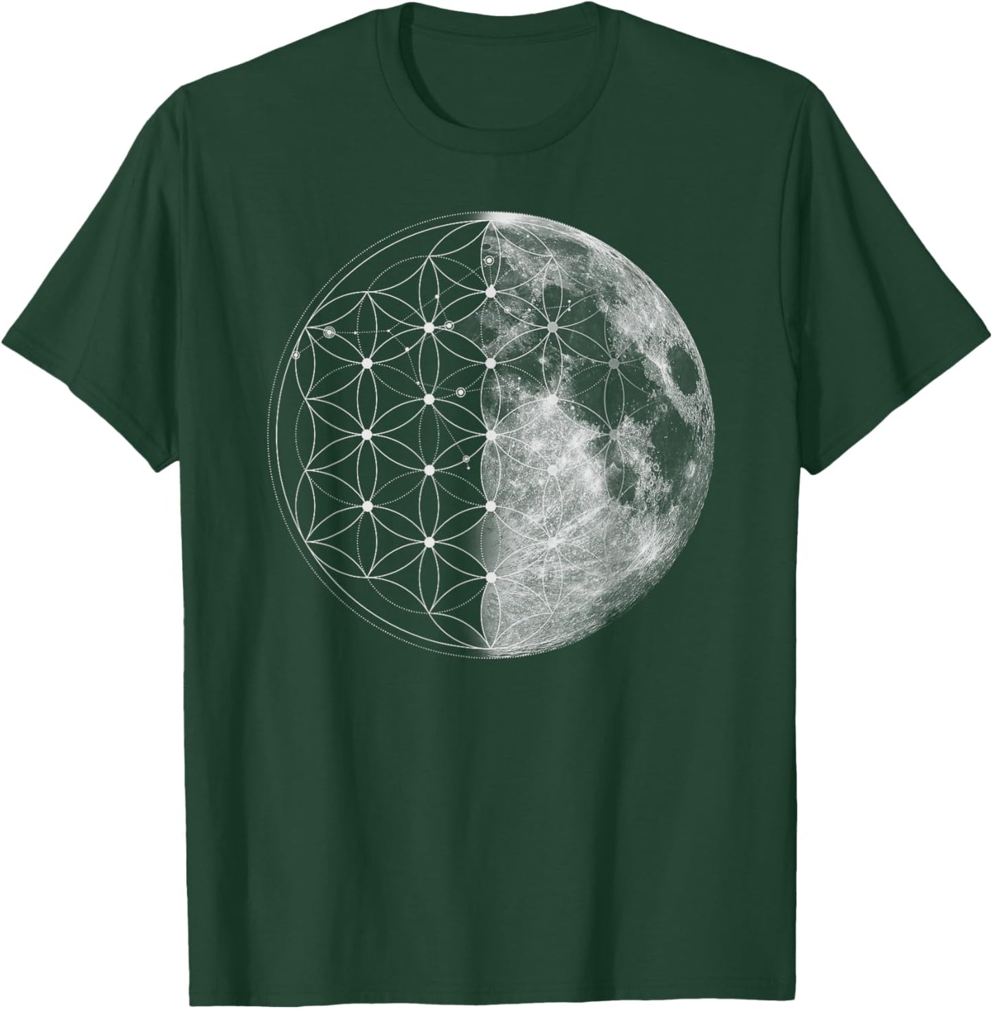The Dharma Store - Flower of Life Moon - Sacred Geometry T-Shirt - T-Shirt | Forest