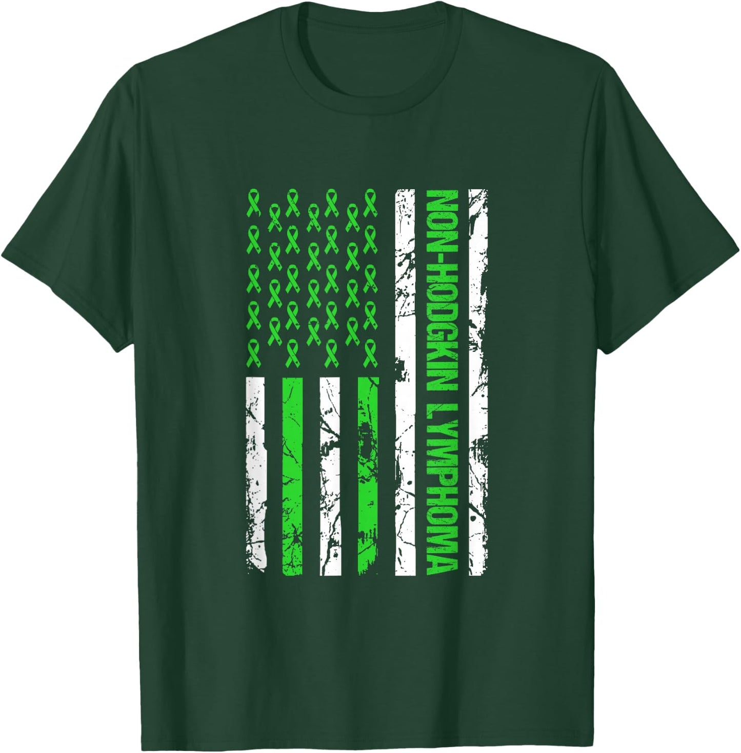 Non Hodgkin Lymphoma Flag Lime Green Ribbon Awareness T-Shirt - T-Shirt | Forest