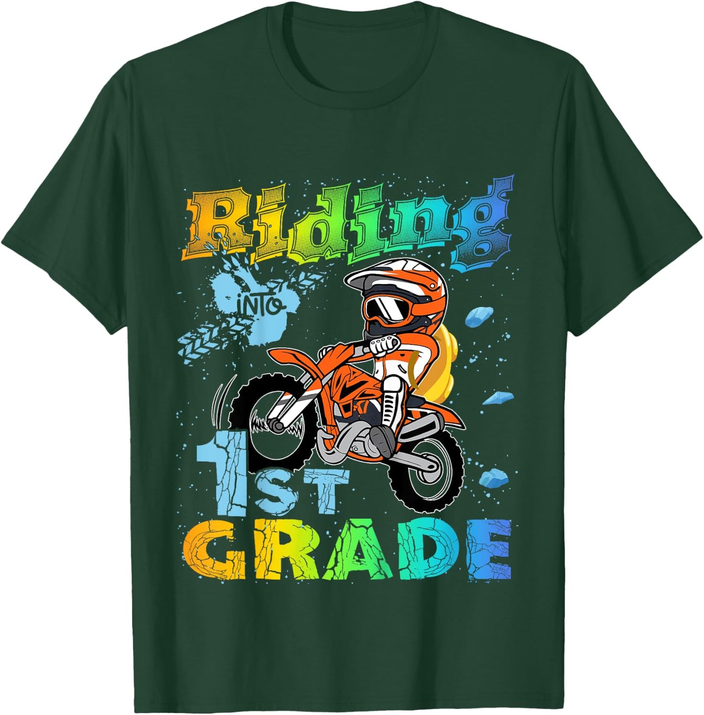 Riding Into 1st Grade Dirt Bike Backpack For Boys Girls T-Shirt - T-Shirt | Forest