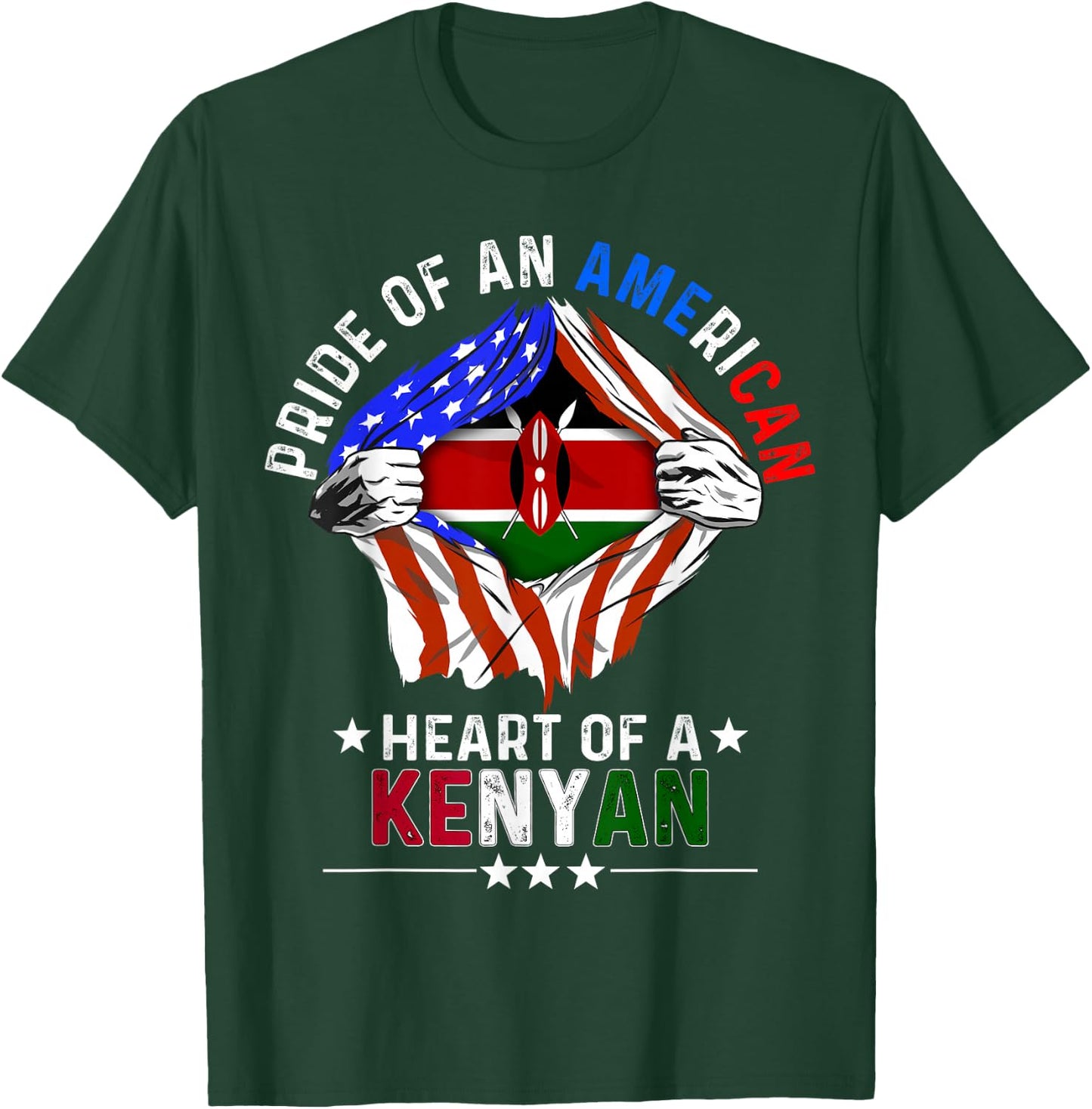 Kenyan American America Pride Foreign Country Kenya Flag T-Shirt - T-Shirt | Forest