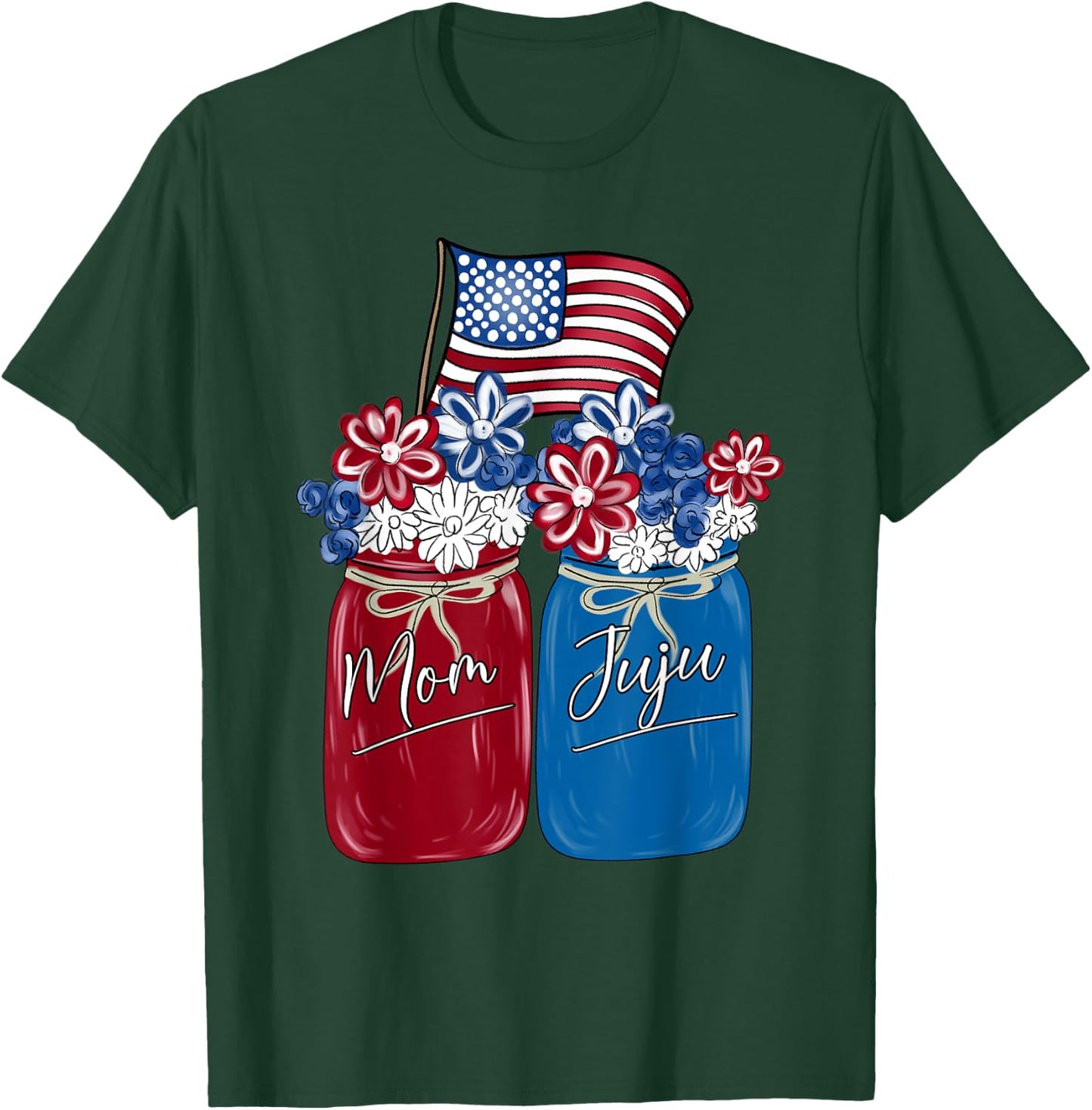 Mom and Juju - Flower Art Flag Independence Day Gift Men T-Shirt - T-Shirt | Forest
