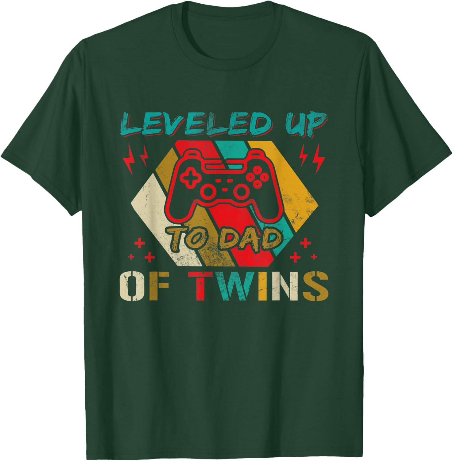 Leveled up to Dad Of Twins Video Gamer Gaming T-Shirt - T-Shirt | Forest