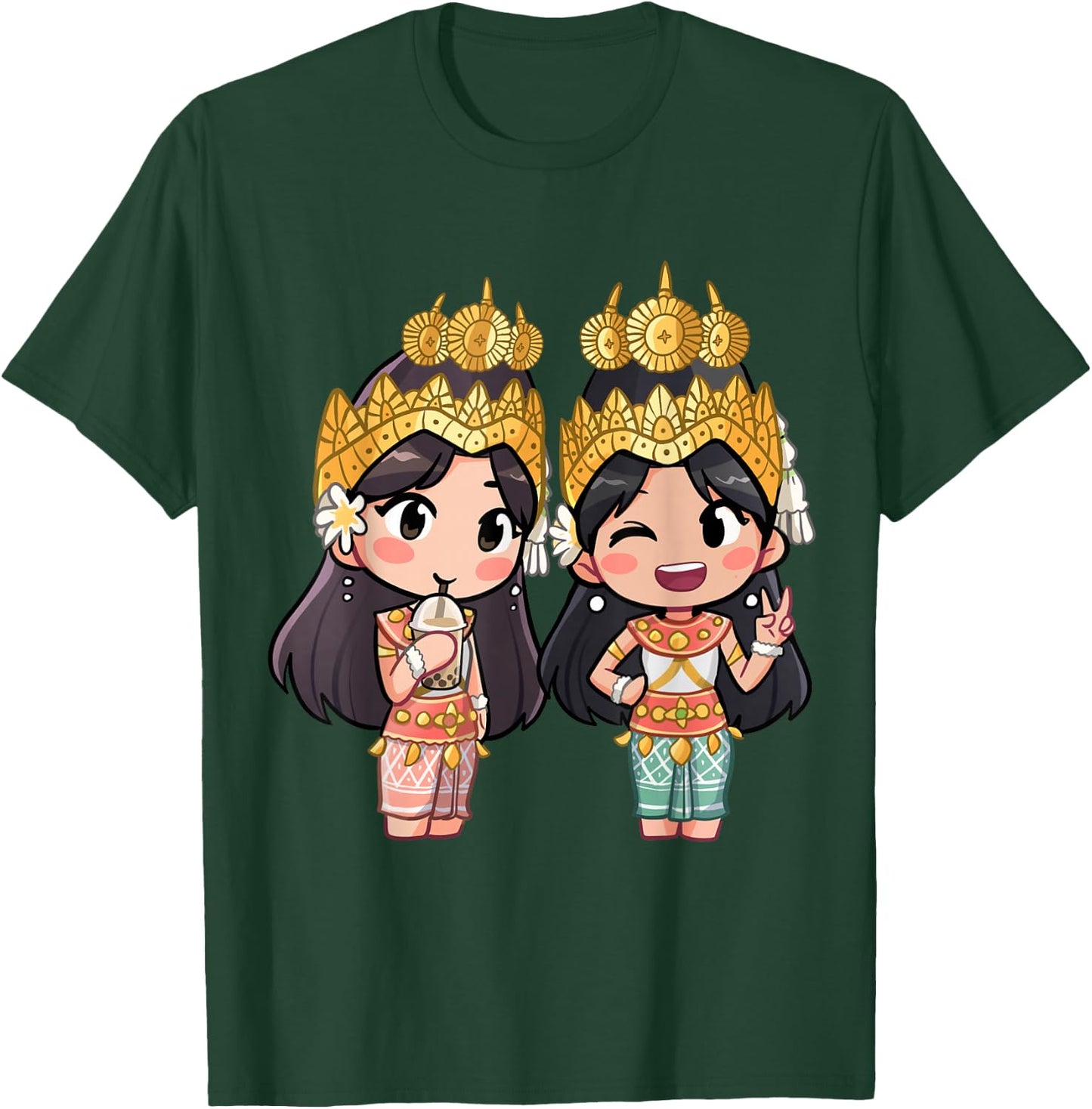 Cute Chibi Style Cambodian Khmer Apsara BFF T-Shirt - T-Shirt | Forest