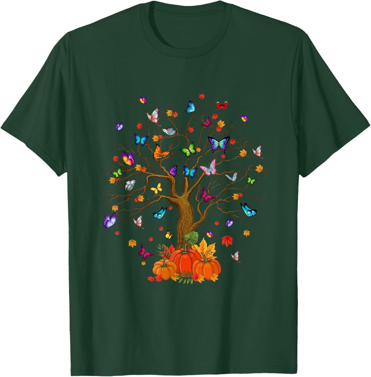 Butterfly Tree Fall Pumpkin Shirts Halloween Autumn T-Shirt - T-Shirt | Forest
