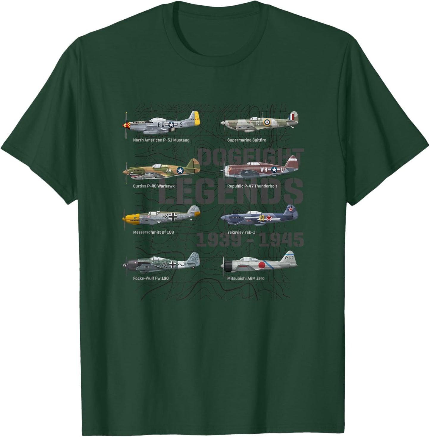 Dogfight legends WW2 Planes Warbirds Air Fighters T-Shirt - T-Shirt | Forest