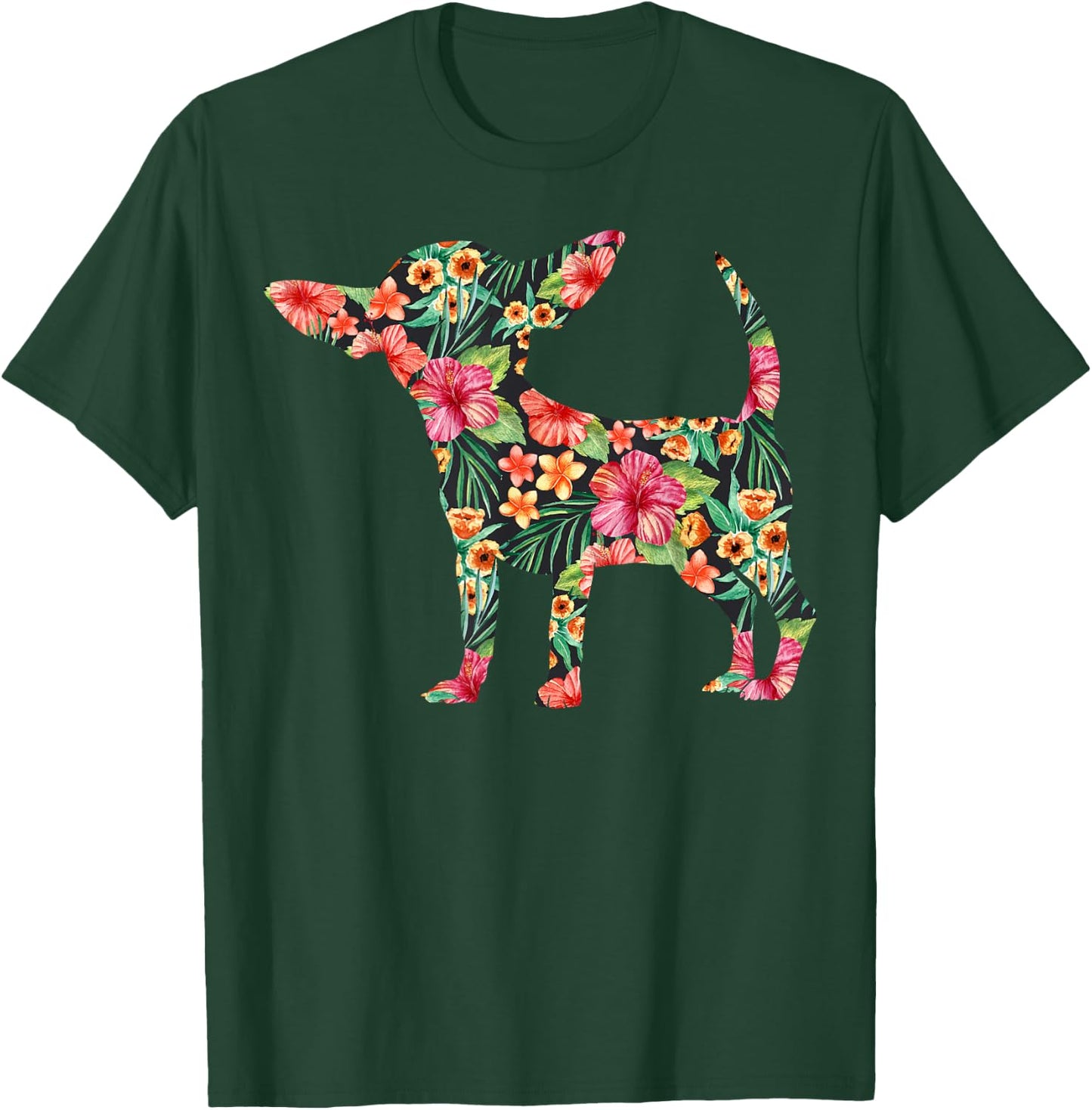 Chihuahua Flower Funny Dog Silhouette Floral Gifts Women Men T-Shirt - T-Shirt | Forest