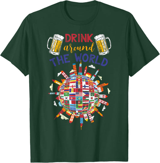 Funny Drinking Travelling Party Gift Drink Around The World T-Shirt - T-Shirt | Forest