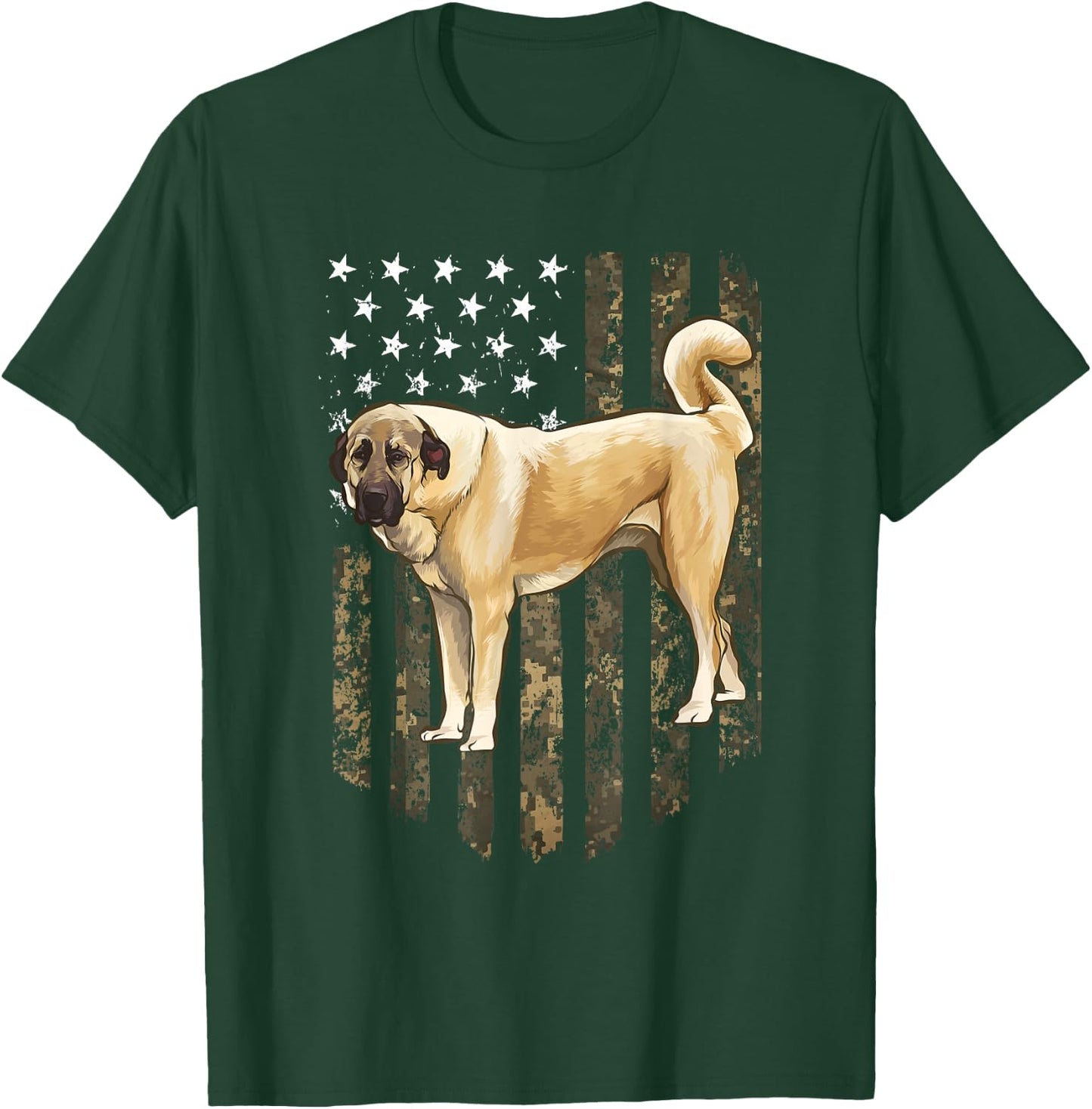 Camo American Flag Anatolian Shepherd Dog 4th Of July USA T-Shirt - T-Shirt | Forest