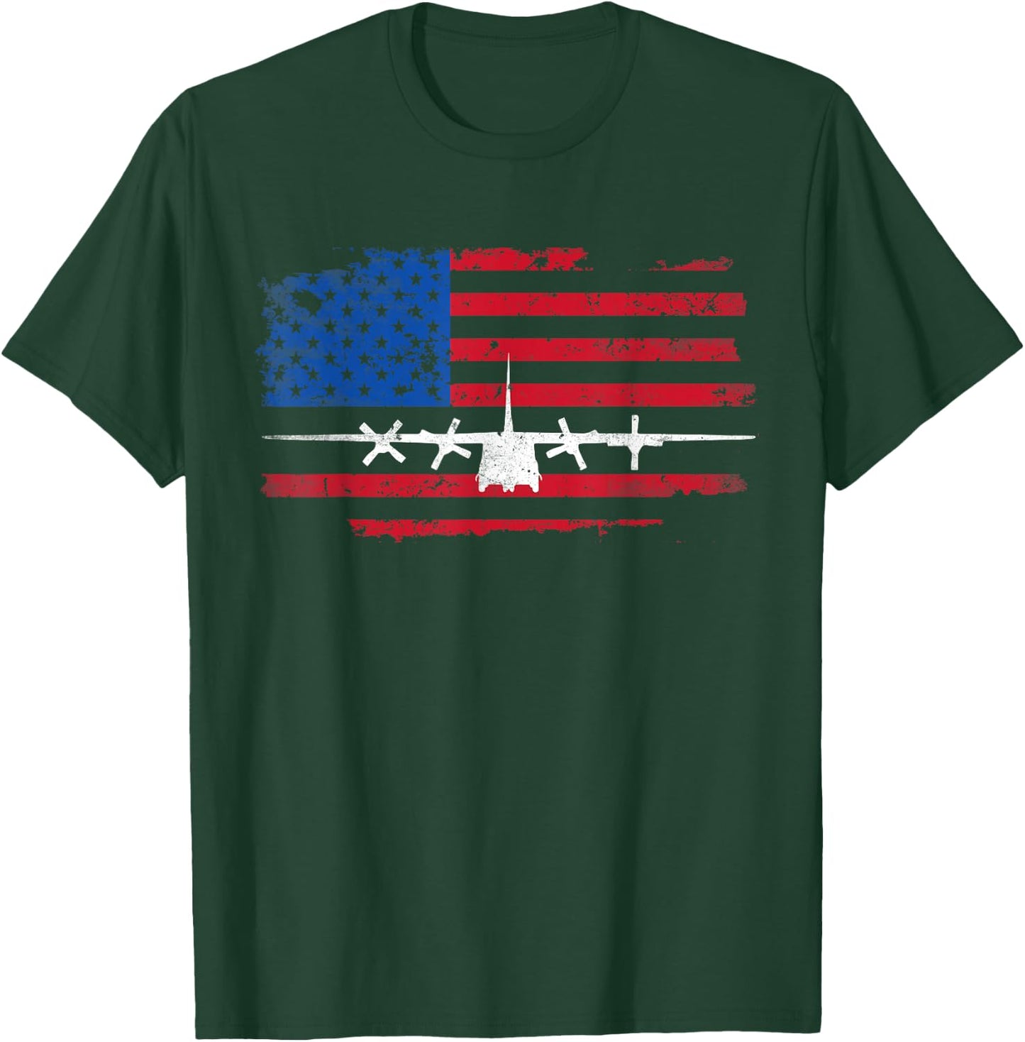 Vintage American Flag C-130 Military Plane Pilot T-Shirt - T-Shirt | Forest