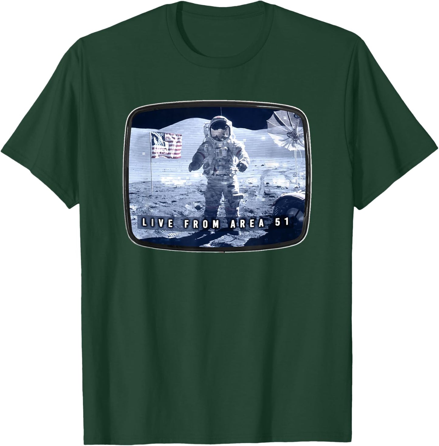 Moon Landing Conspiracy Area 51 Live TV Broadcast Fake Hoax T-Shirt - T-Shirt | Forest