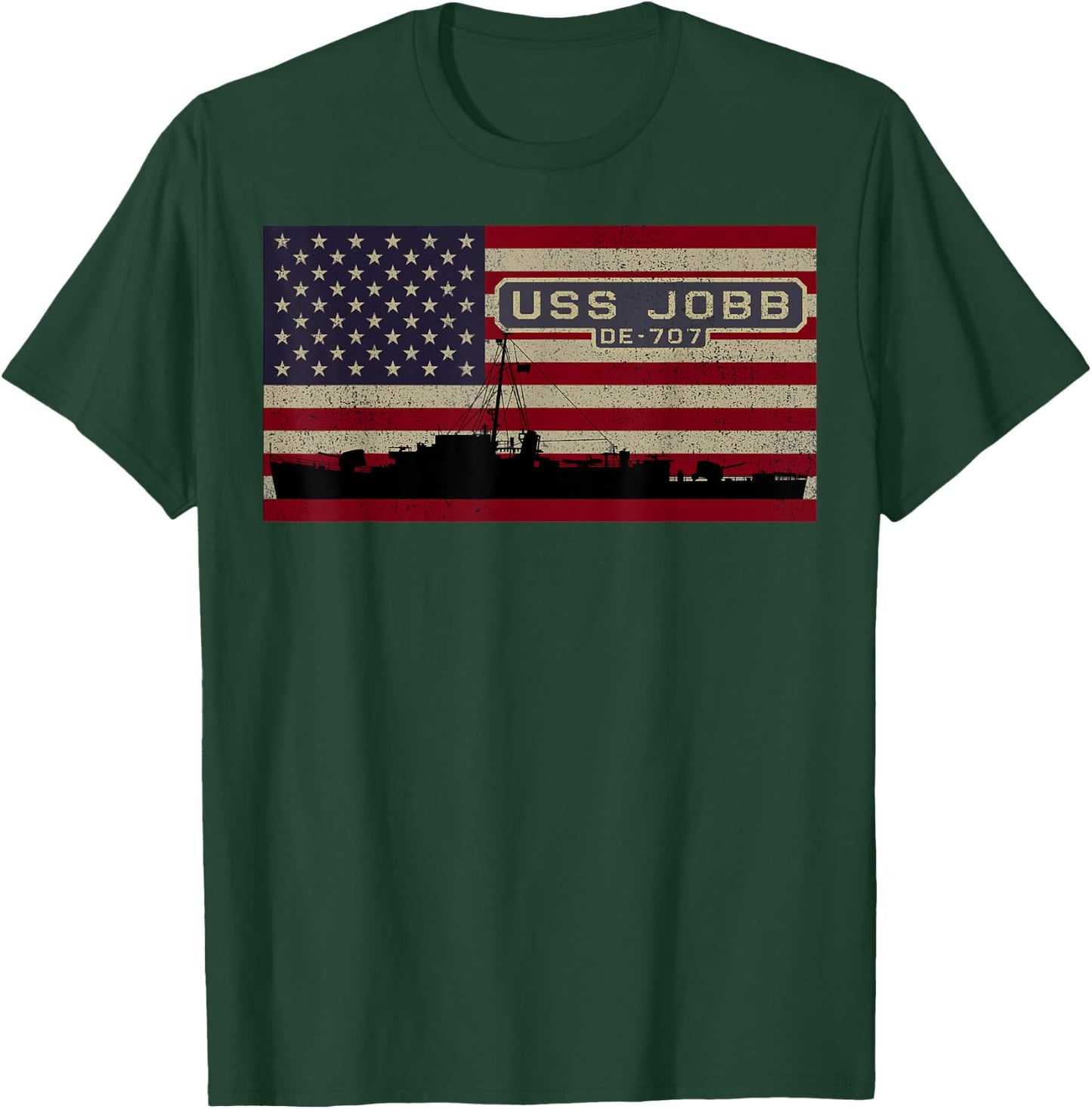 USS Jobb DE-707 WW2 Ship American Flag Women Kids Men T-Shirt - T-Shirt | Forest