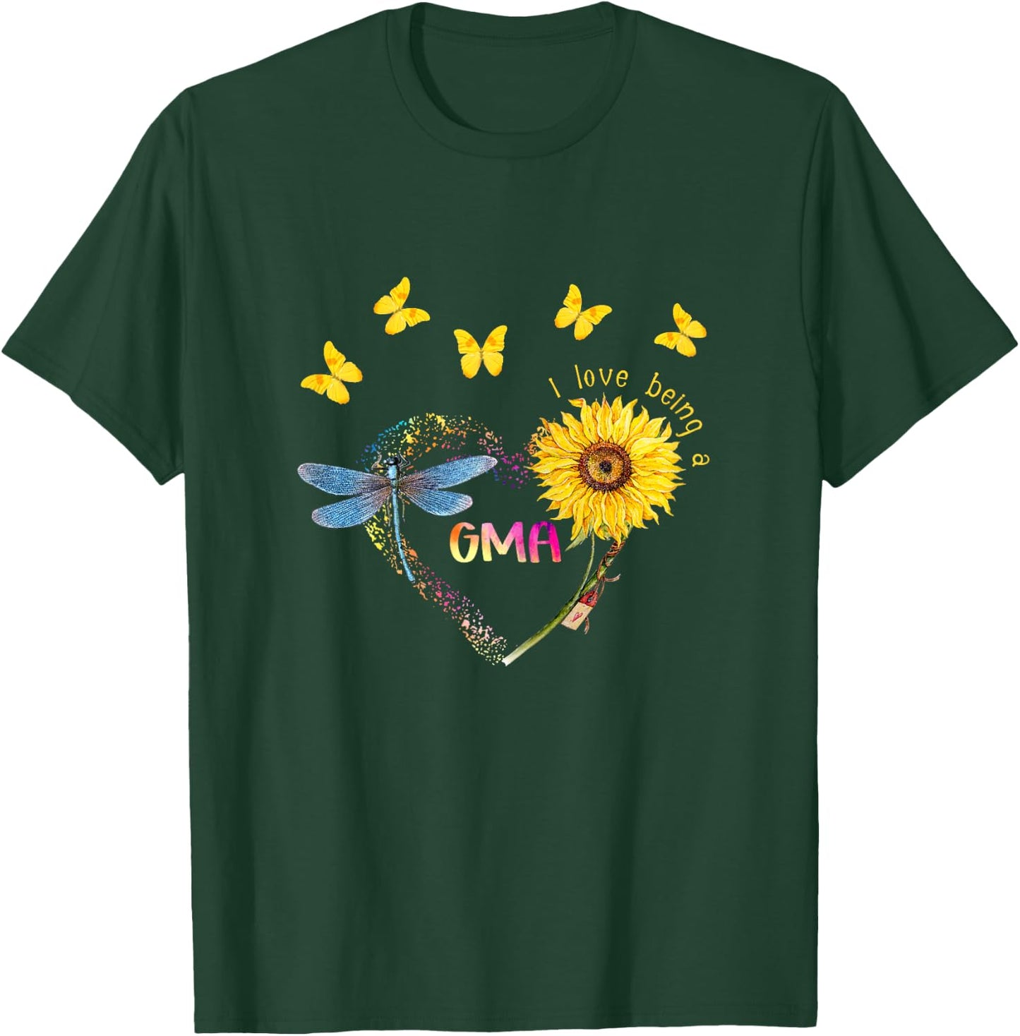 Personalized I Love Being Gma Sunflower Dragonfly T-Shirt - T-Shirt | Forest