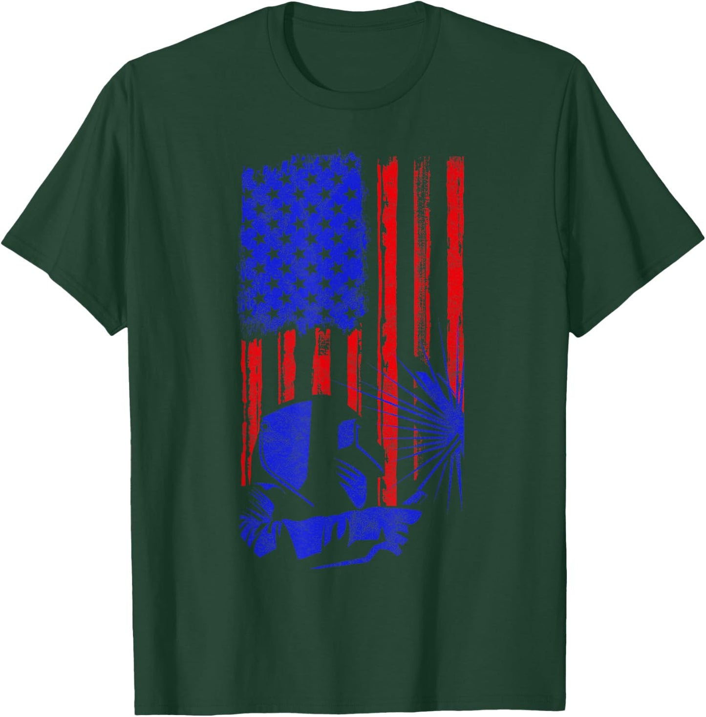 Welder American Flag Welding Gift Usa Patriotic Helmet Women Kids Men T-Shirt - T-Shirt | Forest
