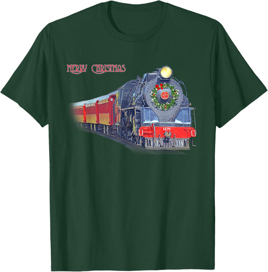 Christmas Steam Train Locomotive Matching Family Pajamas T-Shirt - T-Shirt | Forest