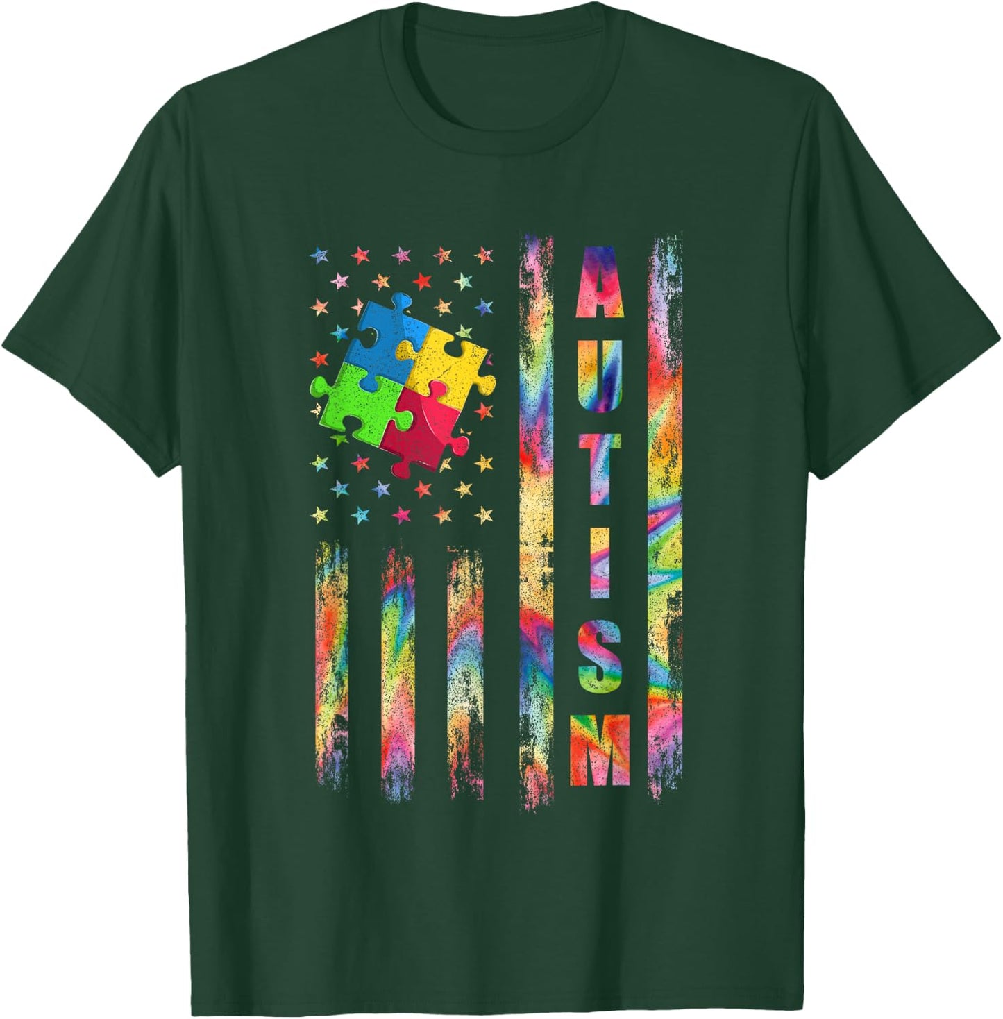 Autism Awareness Flag Shirts, American Flag Autism Dad Mom T-Shirt - T-Shirt | Forest