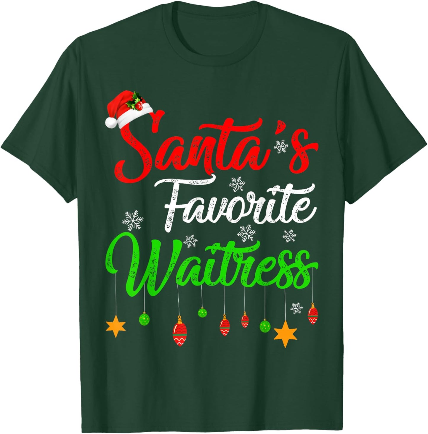 Funny Xmas Santa's Favorite Waitress Christmas T-Shirt - T-Shirt | Forest