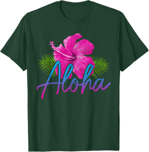 Hawaii Aloha Hibiscus Hawaiian Islands Surfer Souvenir T-Shirt - T-Shirt | Forest