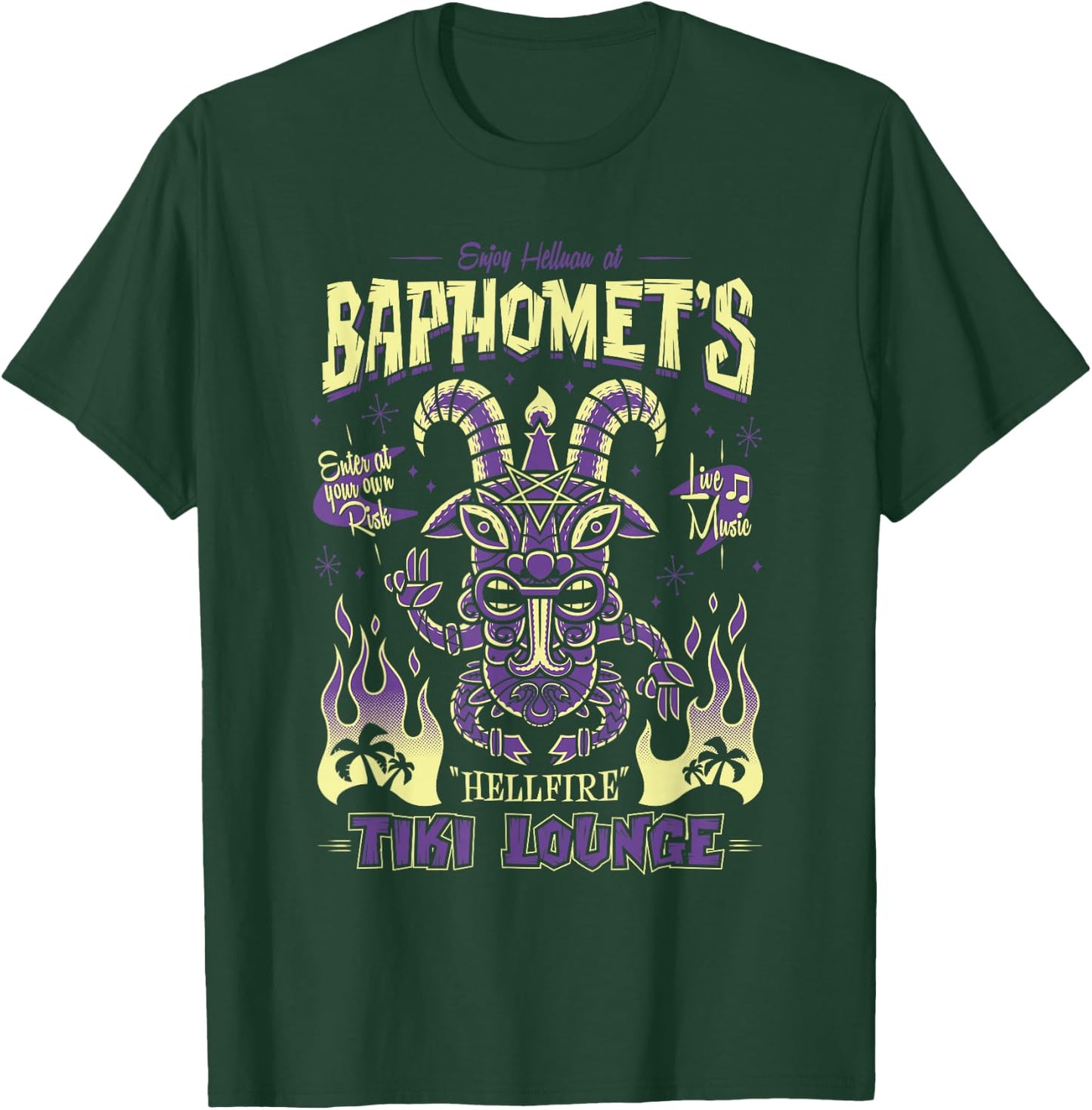 Baphomet Tiki Lounge - Goth - Surfing Holiday T-Shirt - T-Shirt | Forest