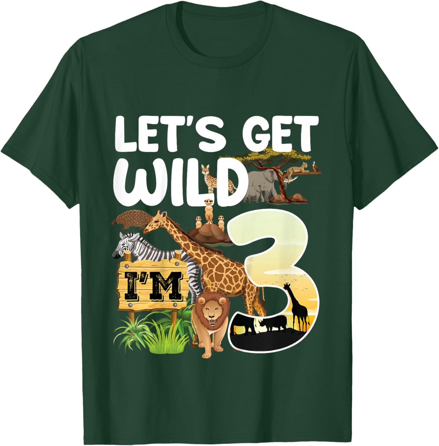 3 Year Old Zoo Birthday Safari Jungle Animal 3rd B-Day T-Shirt - T-Shirt | Forest