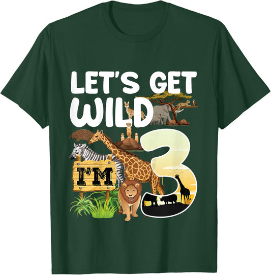 3 Year Old Zoo Birthday Safari Jungle Animal 3rd B-Day T-Shirt - T-Shirt | Forest