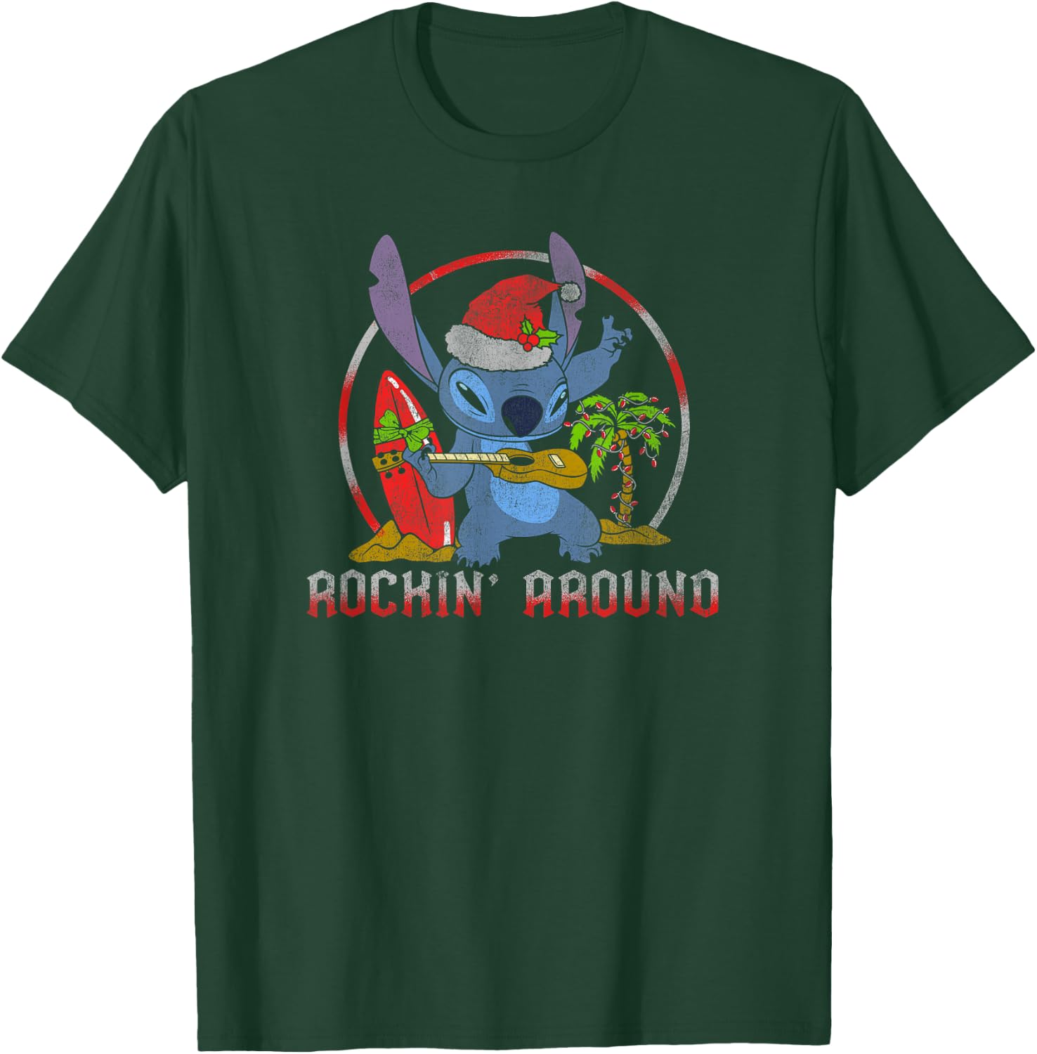 Disney Lilo & Stitch Christmas Rockin' Around Music T-Shirt - T-Shirt | Forest