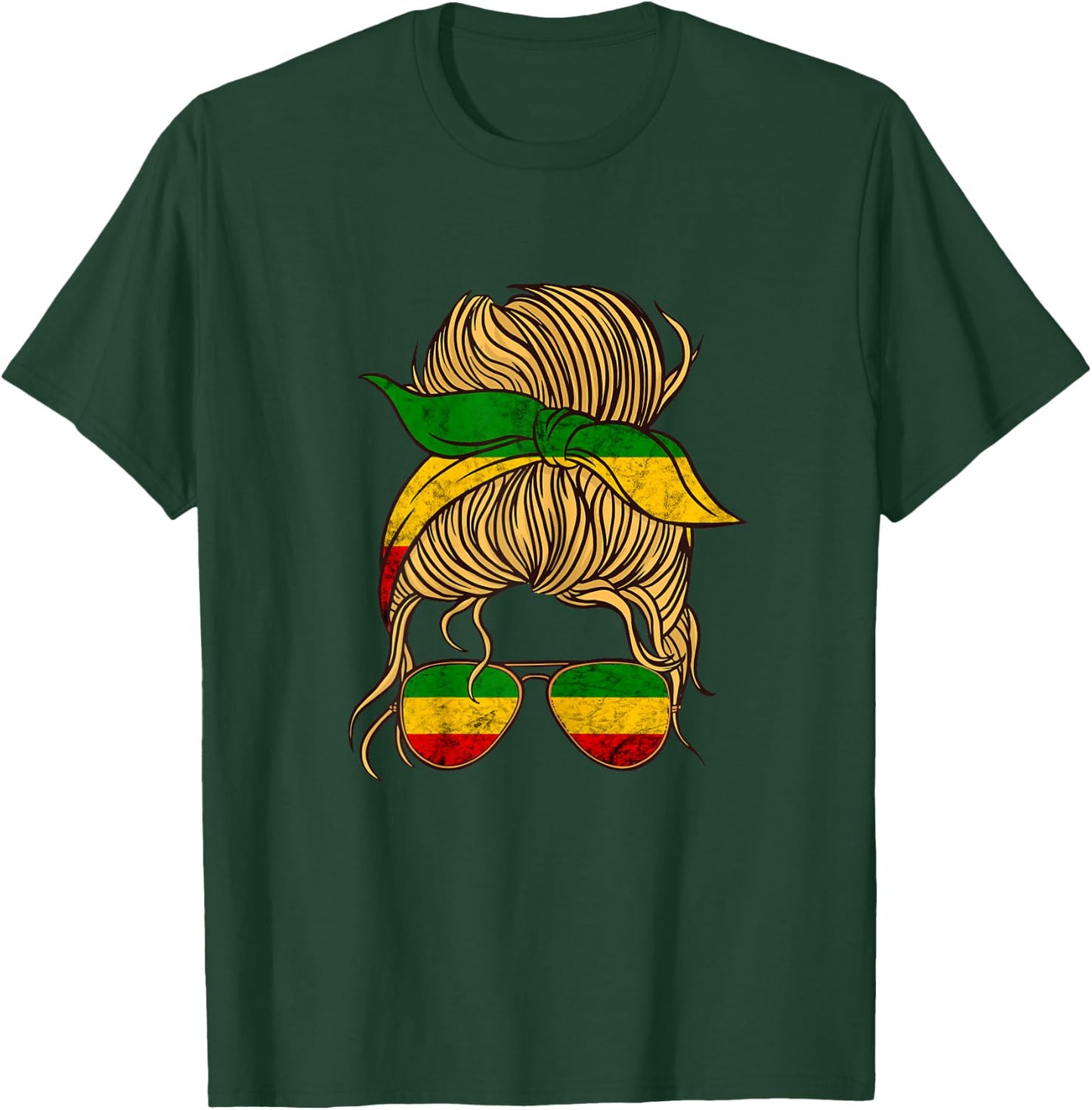 Rasta Reggae Messy Bun Hair Jamaica Hippie Rastafari T-Shirt - T-Shirt | Forest